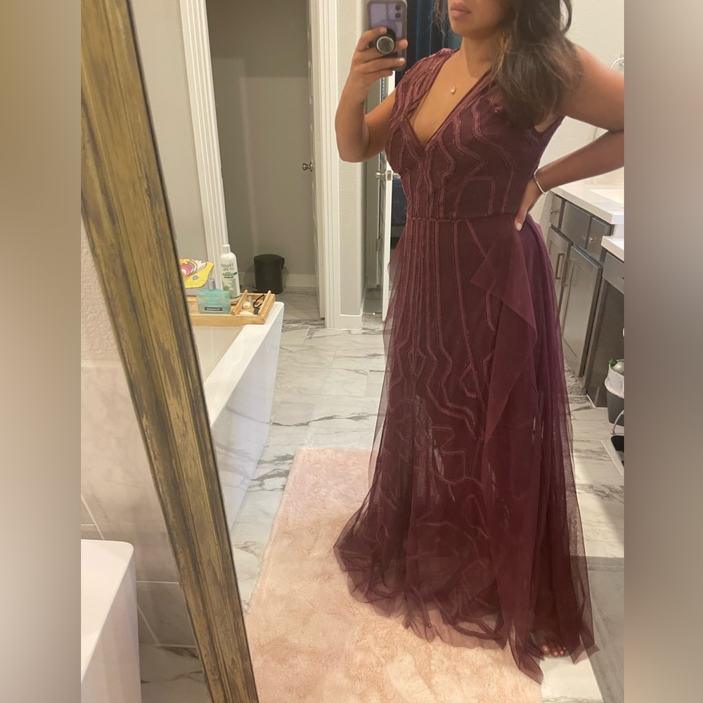BCBGMaxAzria Plum V-Neck Lace-Overlay Maxi Dress - Picture 10 of 11